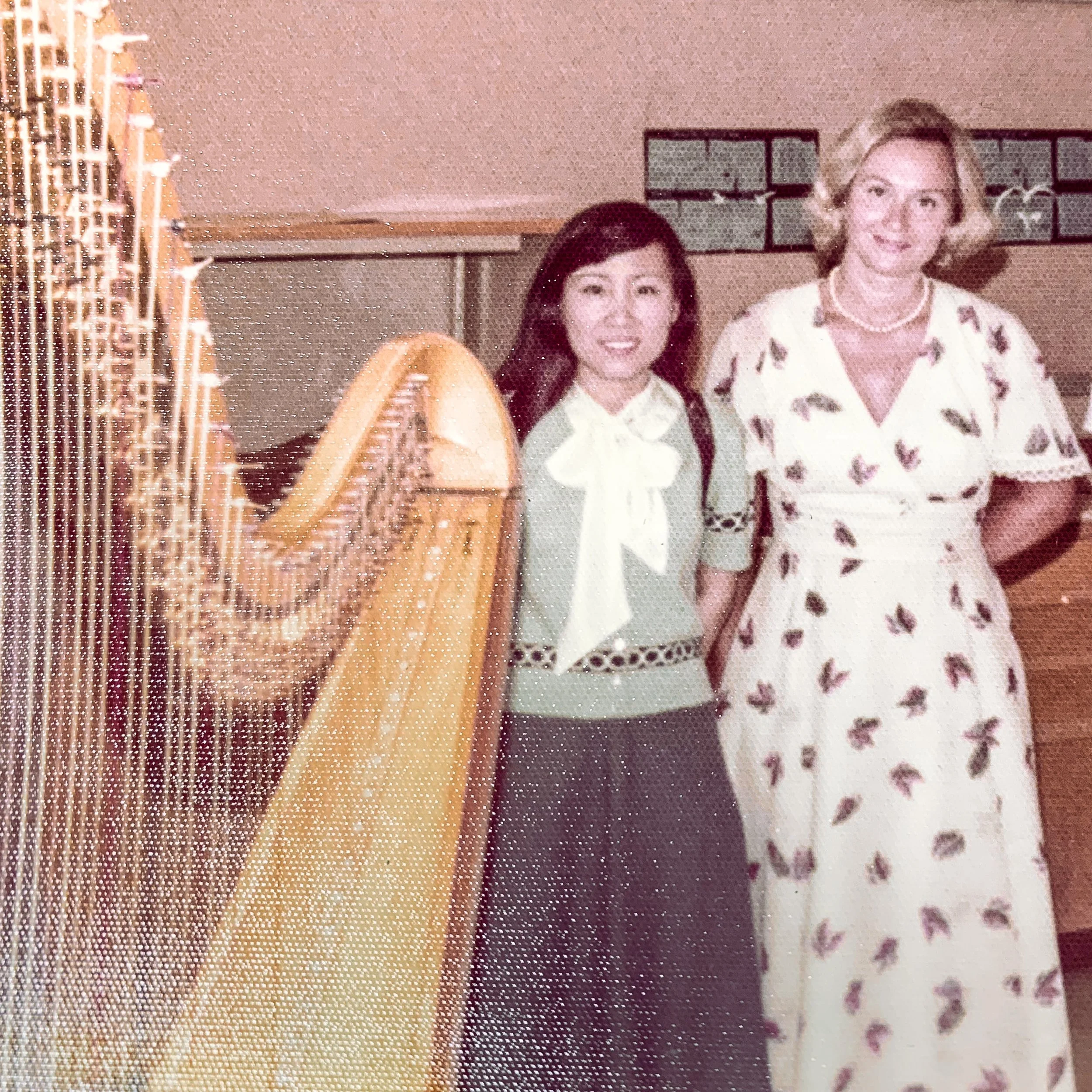 Hye-Yun with her mentor, harpist Susann McDonald, Pasadena, 1972