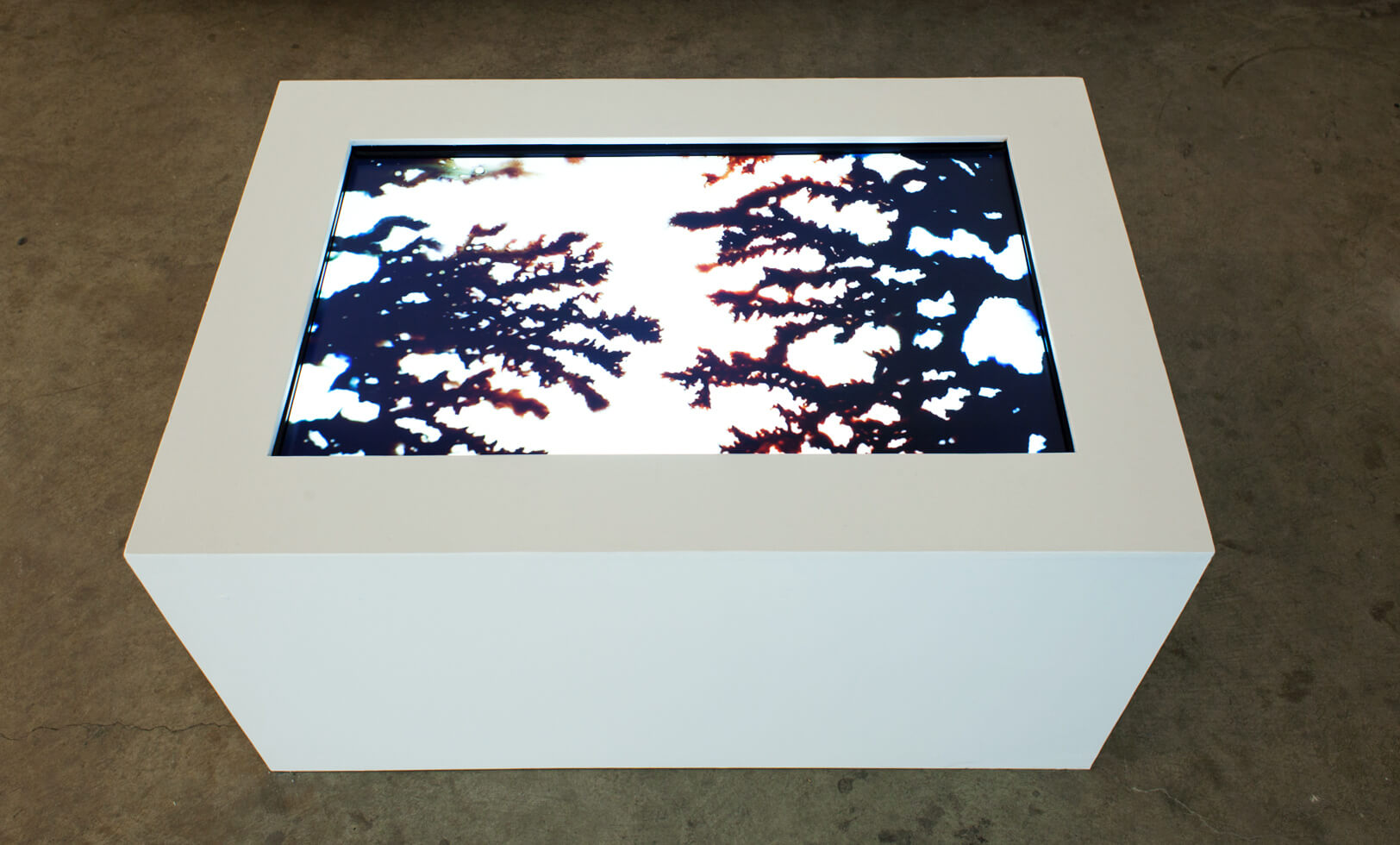 Installation view.  Expansive, 2015, plywood box, monitor, HD video, color, no sound, 5 min