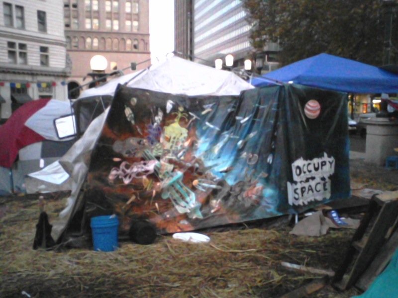 The next day the painting was taken down by protesters and used as a shelter.