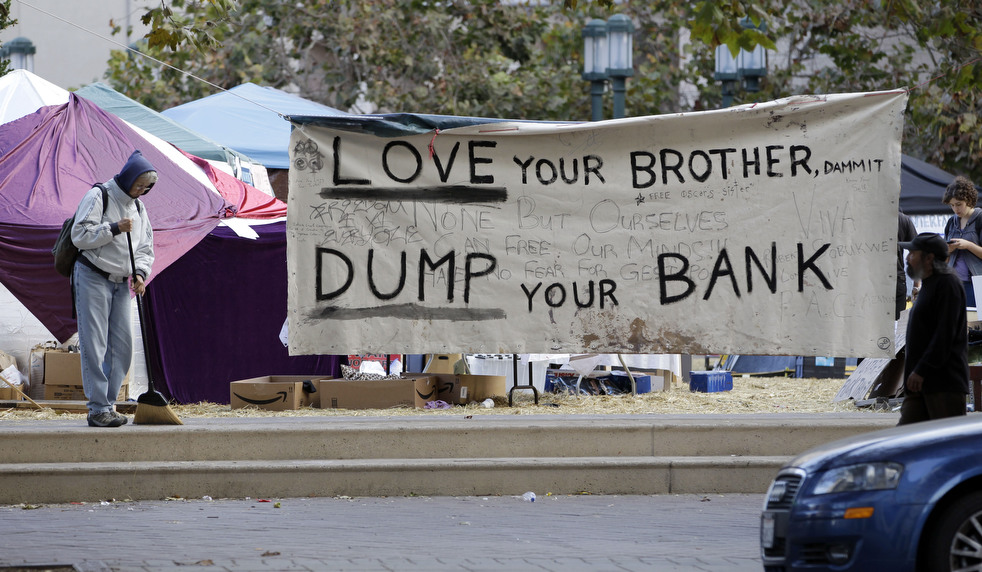 The reverse side of the painting became a protest banner.