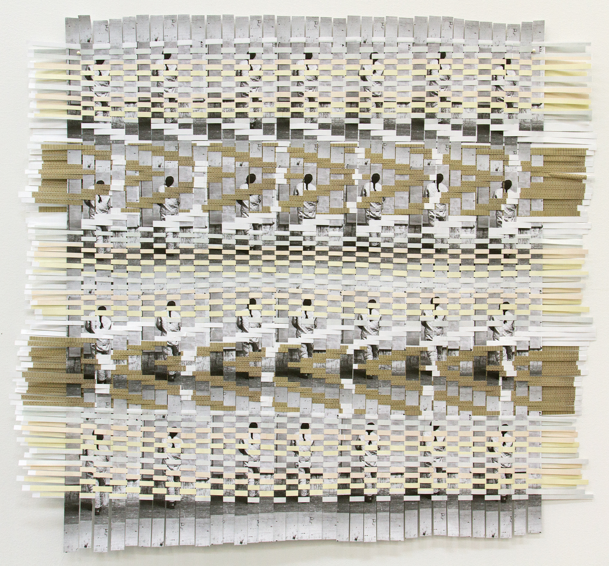 agnesmartin, 2017, woven exhibition brochures, 26.5 x 29 in.