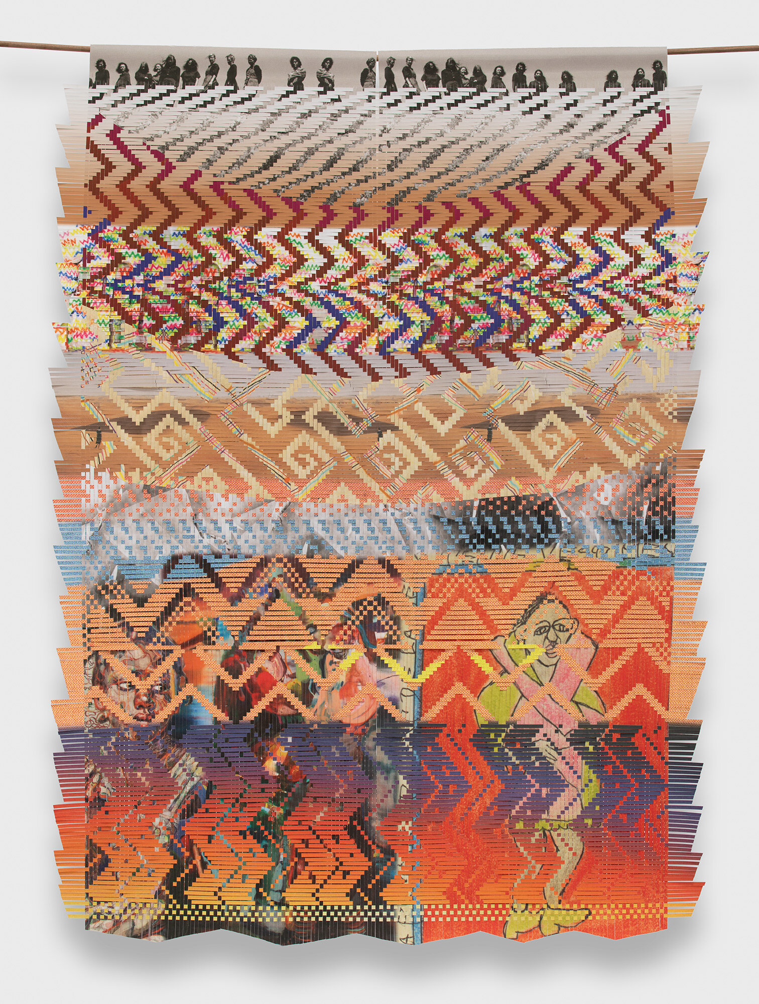 Cultural Fabric (Bay Area), 2019, woven archival inkjet prints on paper, 90 x 66 in. San Francisco Arts Commission collection at San Francisco International Airport.