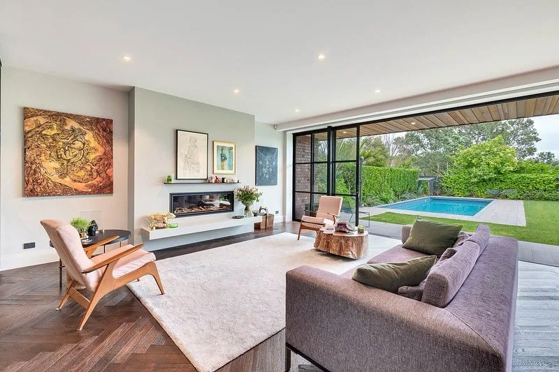 Grey Lynn House 
What began as a run-down villa overlooking the park has been completely reimagined as a five-bedroom family home. With steel-framed doors opening to the pool, parquet floors underfoot, and serene upstairs views across the park, this 
