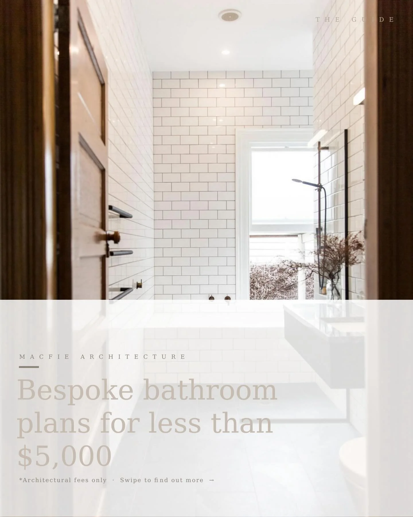 Bespoke bathroom plans for less than $5,000.
Architecture doesn&rsquo;t have to be expensive or complicated &mdash; and we&rsquo;re here to prove it.
We manage everything, end-to-end, for a low set fee &mdash; in under a month.
Link in bio 🛁 

Photo