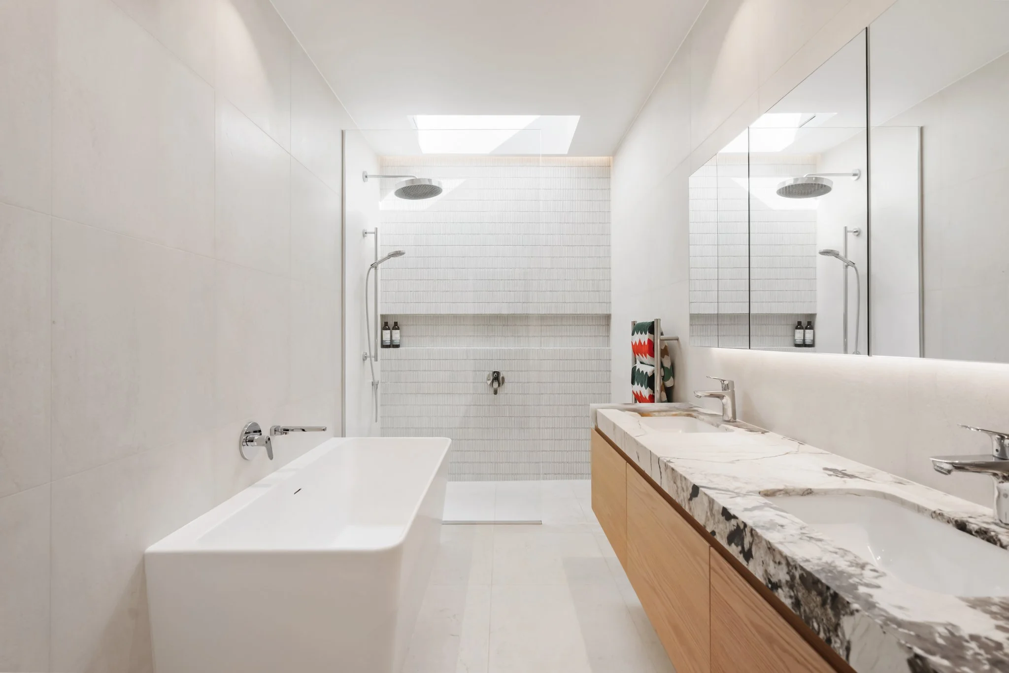 Master Ensuite with Freestanding Bath and Stone Vanity — Point Chevalier Bungalow Renovation | Macfie Architecture Auckland