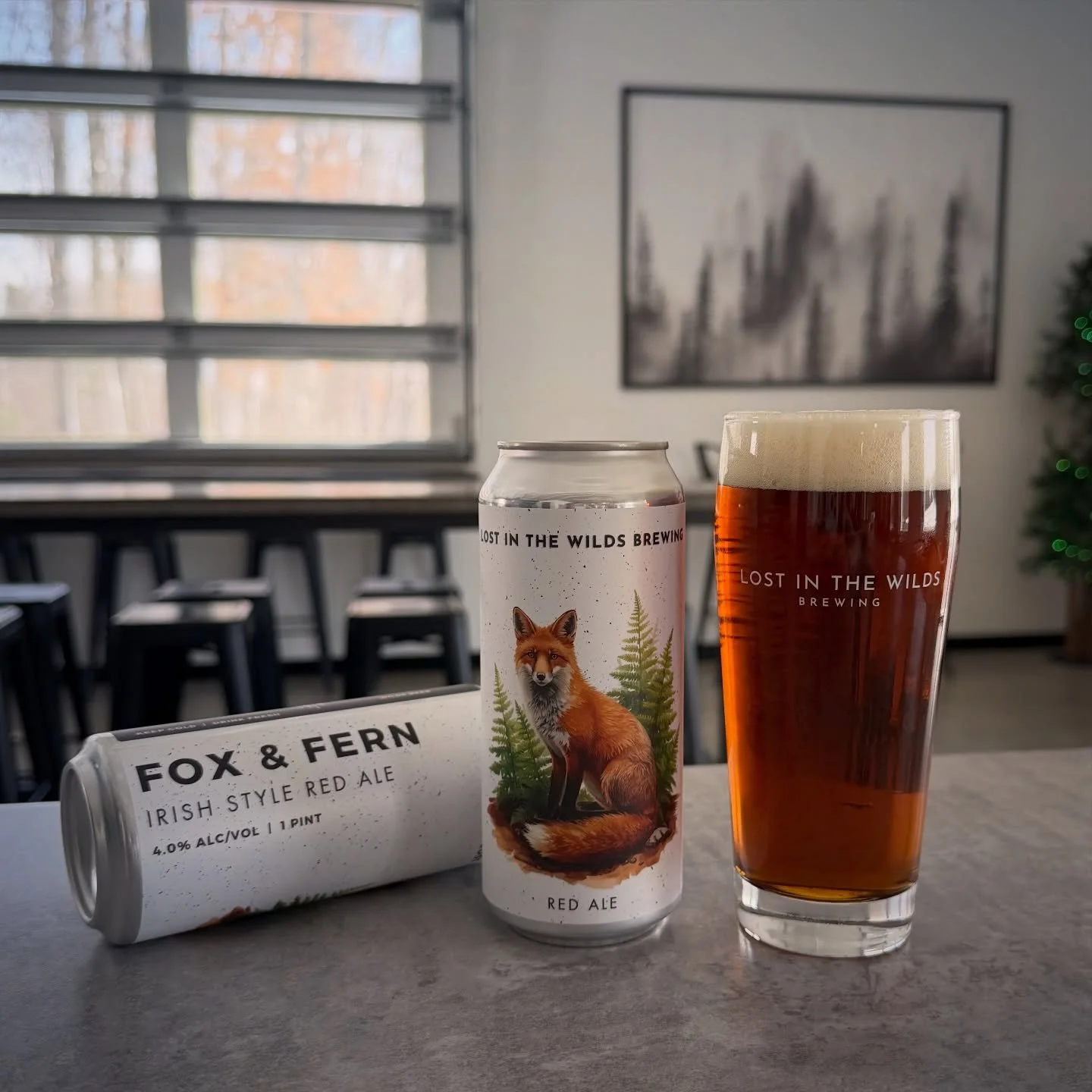 Our Fox &amp; Fern Irish Red Ale is on tap now &amp; new 4-packs to go 🍻🦊🌿&thinsp;
Traditional Irish Ale with a touch of roasted barley for a red copper color. Sweet toffee and caramel flavors. Low bitterness with a clean dry finish. 4.0% ABV&thin