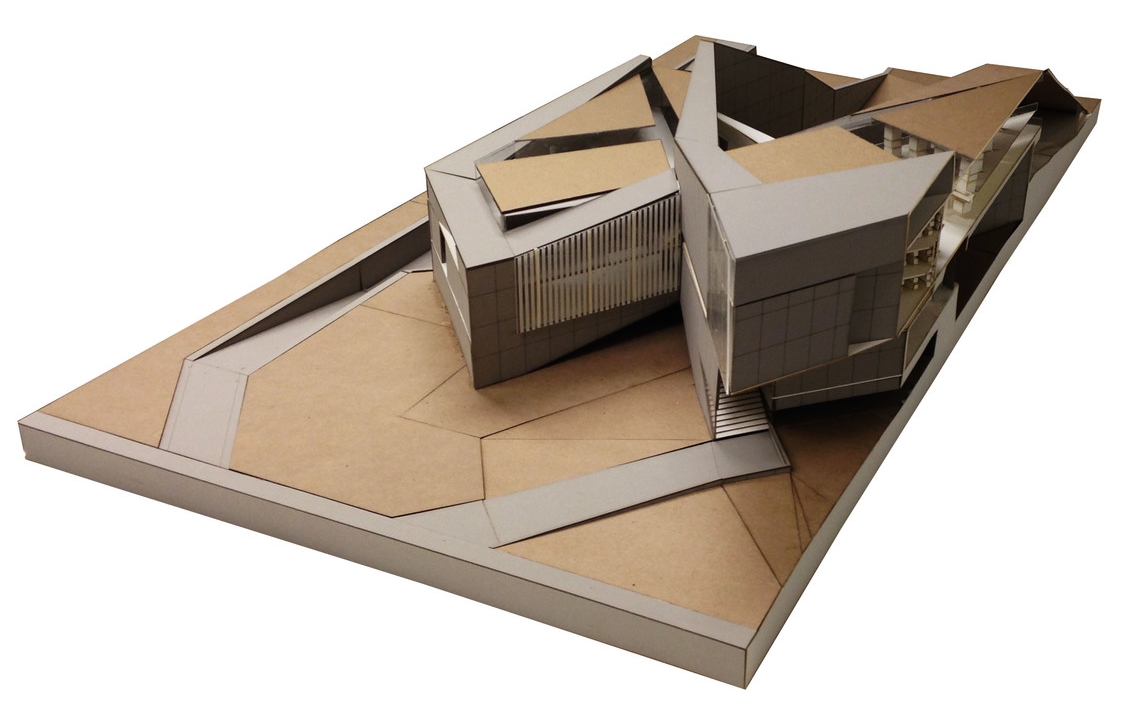  1/8" = 1' scale physical section model (museum board, acrylic, chip board) 