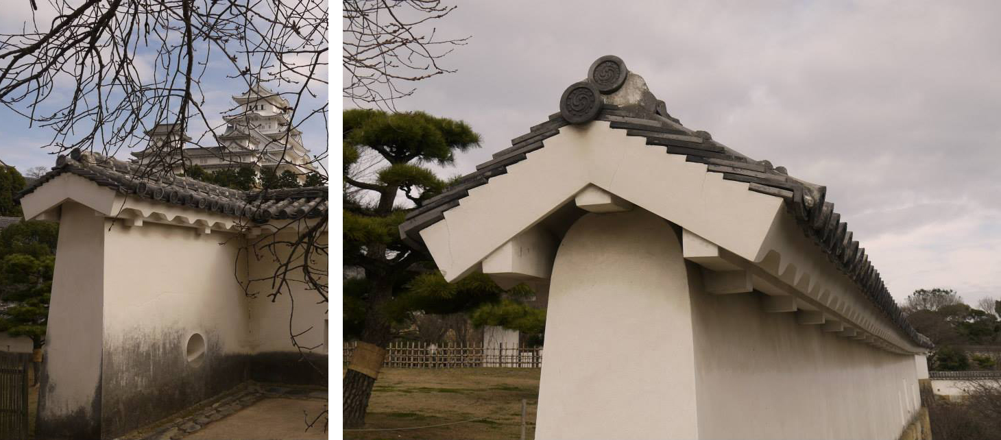 「塀」建造於石垣或土壘上,塀上狹間作為城內防禦攻擊的開口