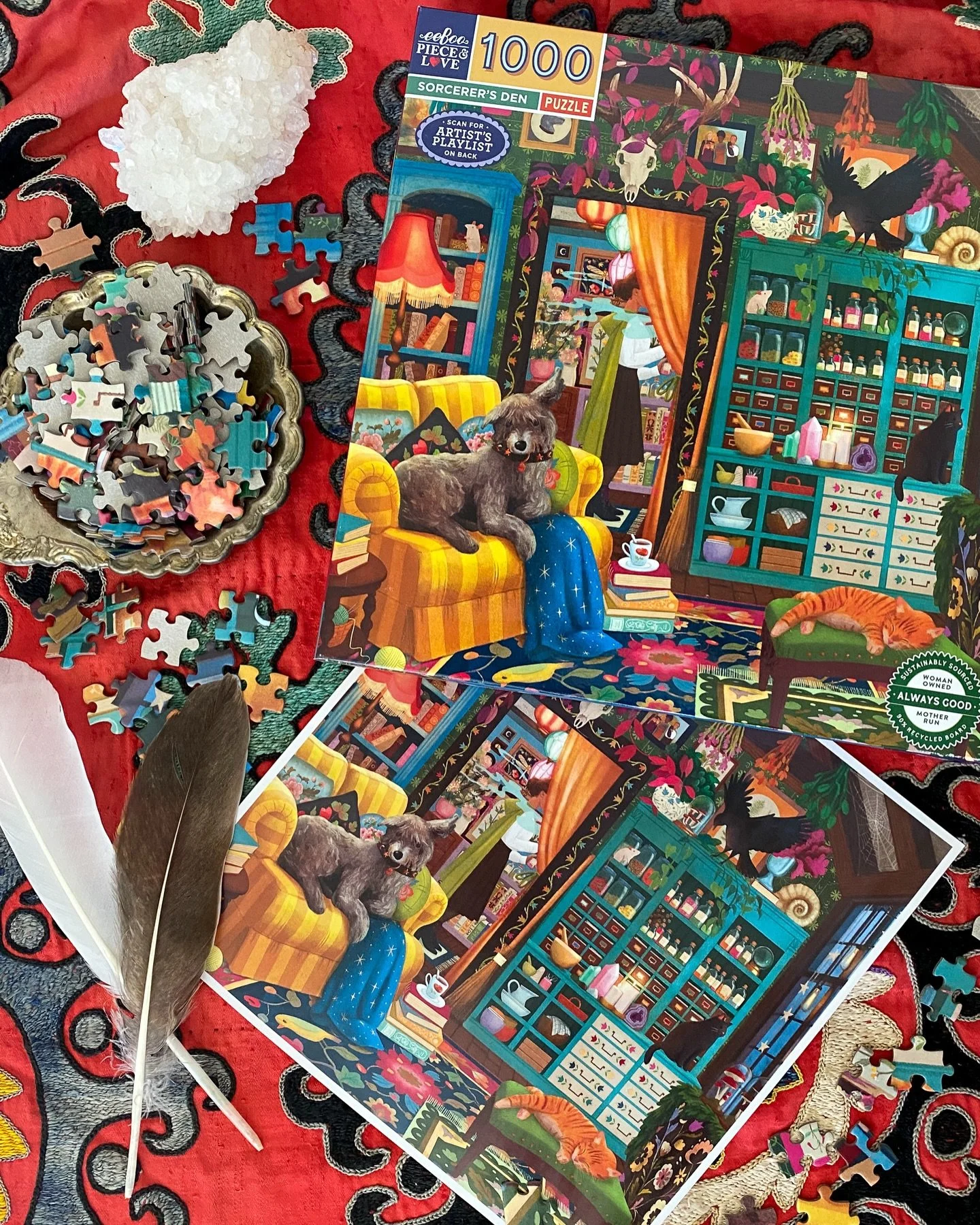 This puzzle sat in a box under our Christmas ornaments for weeks&mdash;couldn&rsquo;t share it until now, but it&rsquo;s finally out in the world.

The Sorcerer&rsquo;s Den is a 1000-piece puzzle for @eeboopieceandlove&mdash;first in a new series (I&