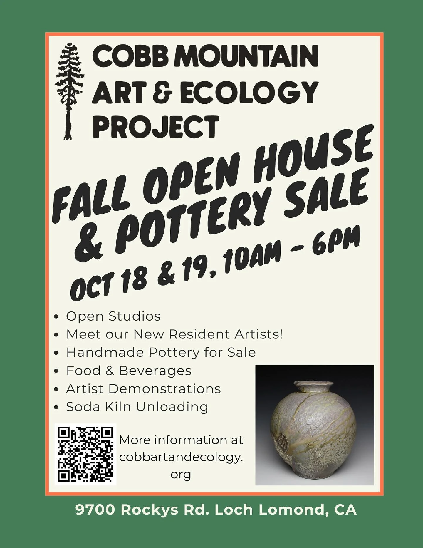 2025 FALL OPEN HOUSE &amp; SALE 

𐃭 ↟ 𐃢 ↟ 𐃡 ↟ 𐃬 ↟ 𐃴 ↟ 𐃨
⠀⠀ 
We are gearing up for our Fall Open House! Come visit us at Cobb Mountain Art and Ecology Project and meet our new resident artists, shop a huge selection of beautiful handmade pottery