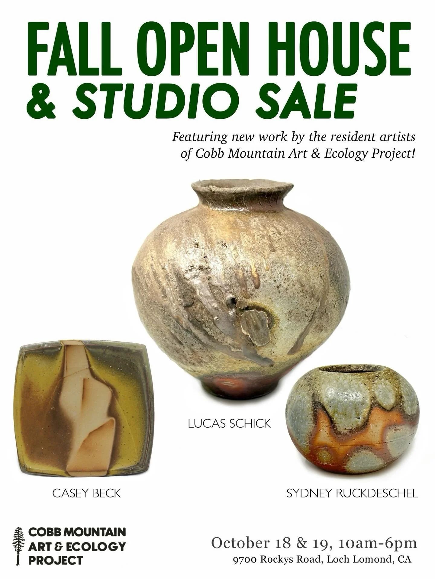Our Fall Open House &amp; Sale is THIS weekend! Come out to the mountain and check out some amazing new work from our resident artists! 
⠀⠀ 
⠀⠀ 
Featured works by returning residents Casey Beck (@beckpots), Lucas Schick (@sacredflamesart), and Sydney