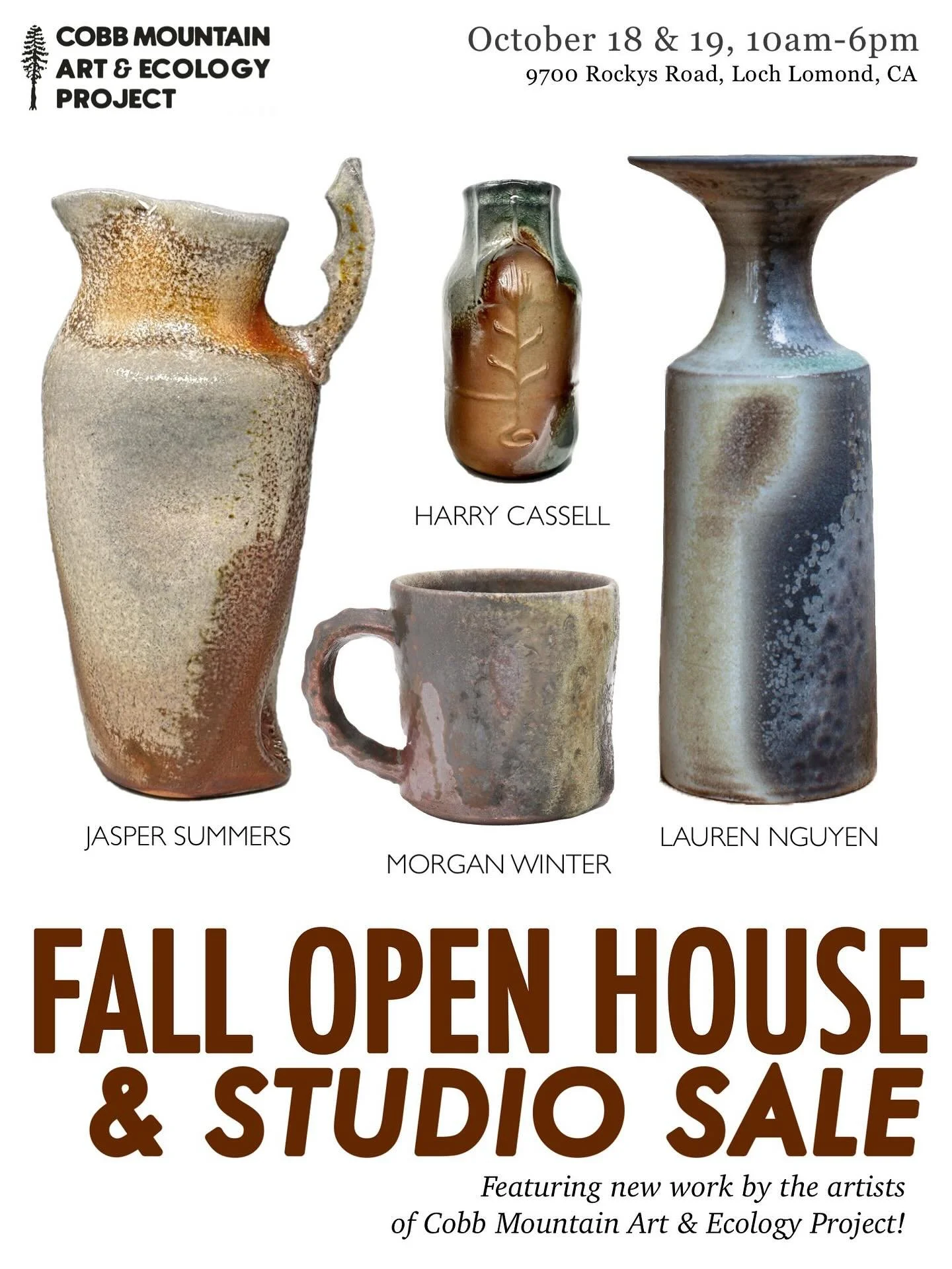Our Fall Open House &amp; Studio Sale is just TWO days away! Come visit us on the mountain and check out some incredible new work from the artists of Cobb Mountain Art &amp; Ecology Project! 
⠀⠀ 
⠀⠀ 
Featured works by Jasper Summers (@jaspersummersar