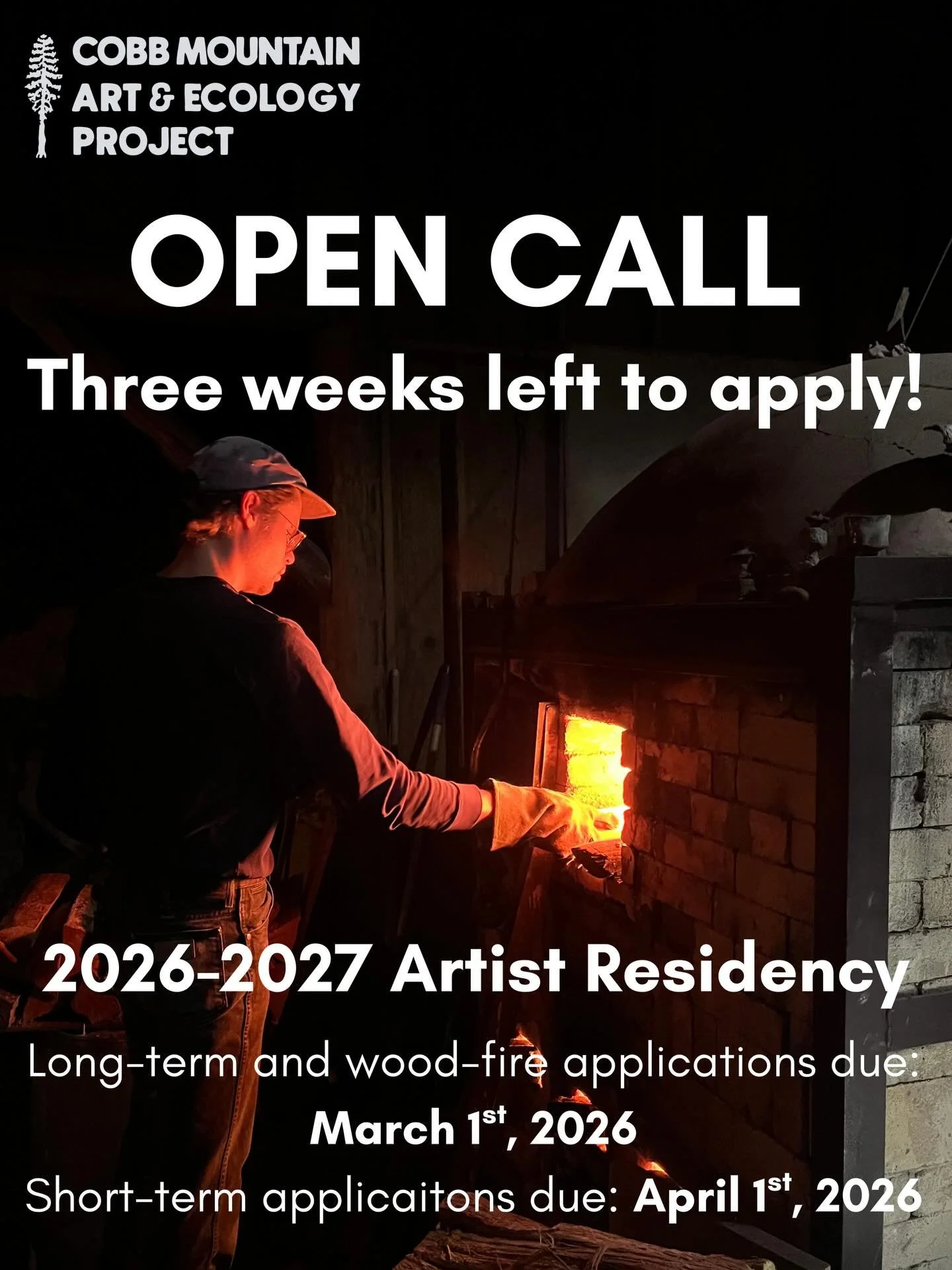 Applications are OPEN for residencies at Cobb Mountain Art &amp; Ecology Project! Just THREE WEEKS left to apply!

Each year, CMAEP  hosts up to 9 long-term residents and 1-3 short term residents on a rolling basis. Residents live full-time on site, 