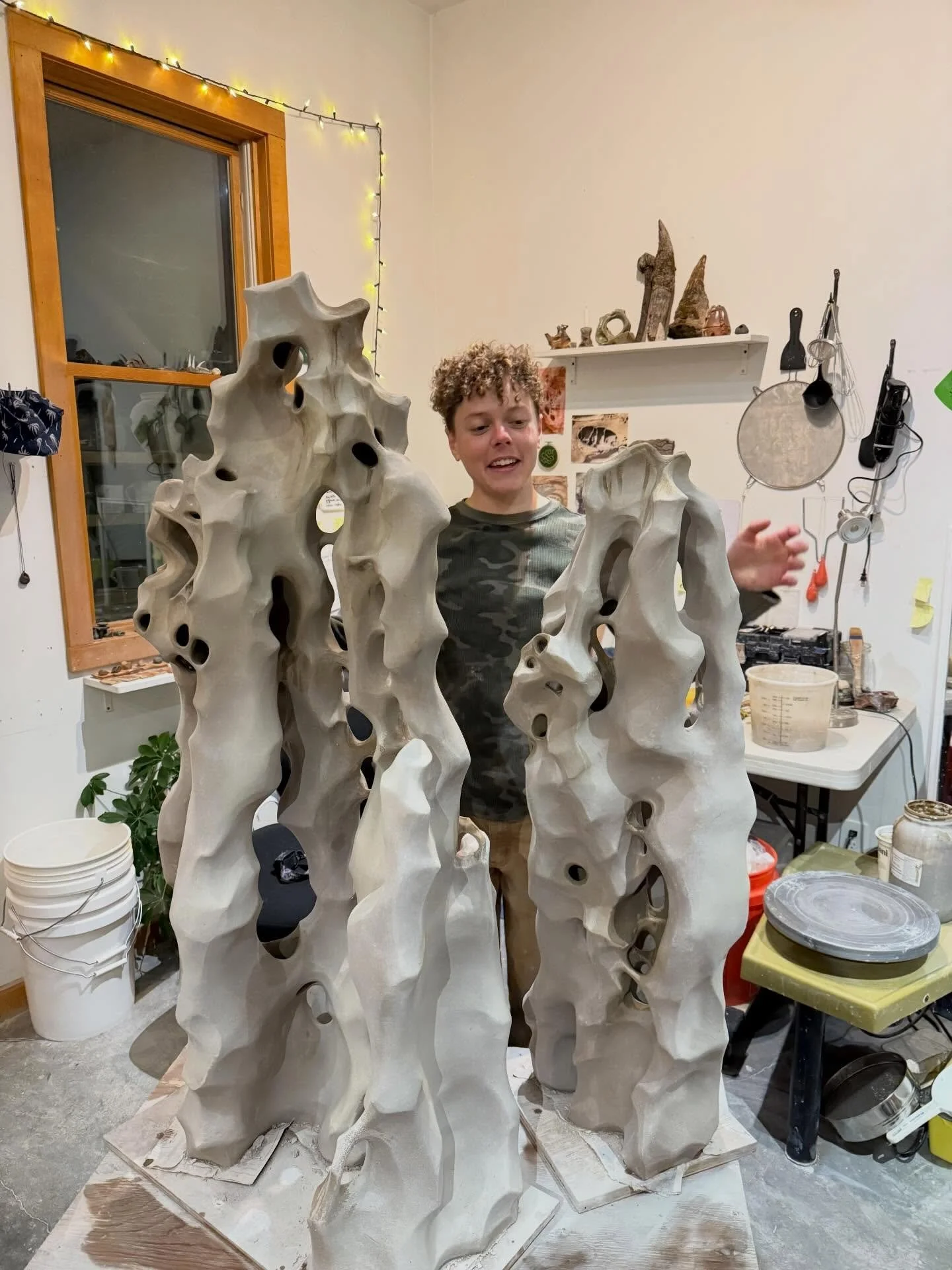 Time for another resident spotlight! 

Kade HB @k.hb.art is one of our long-term, wood-firing residents! Hard at work in the studio, Kade has been expanding on both his forms and surfaces. Influenced by his fellow resident potters, he has developed a