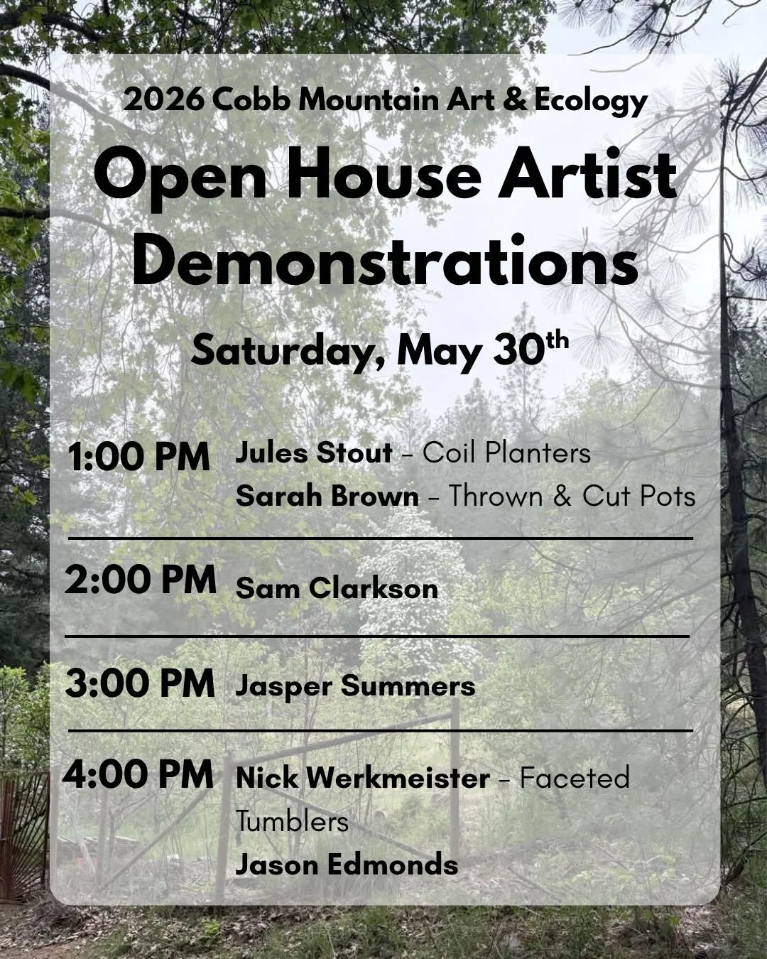 Coming up this weekend!

We have a lovely group of artists giving demonstrations at our Open House event! Demos will be on Saturday, May 30th from 1pm to 4pm. 

1:00pm Jules Stout @nitrostout and Sarah Brown @sarahbrown.ceramics 

2:00pm Sam Clarkson