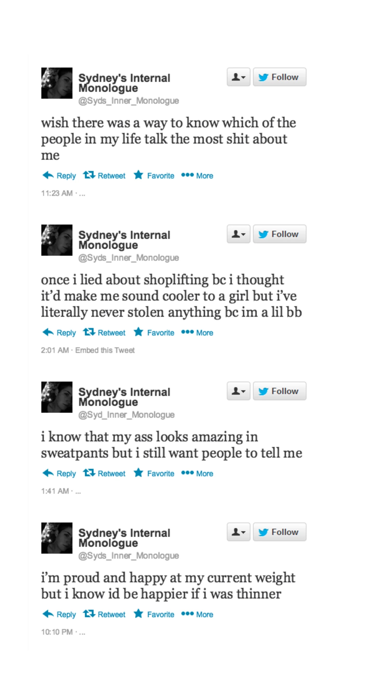 Sydney's internal monologue - stop f*ckin lyin'