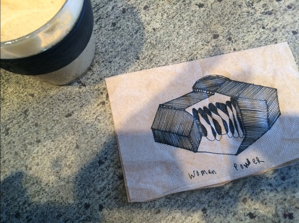   (notes on a napkin during meeting) payday brain math, small hometown brain   
