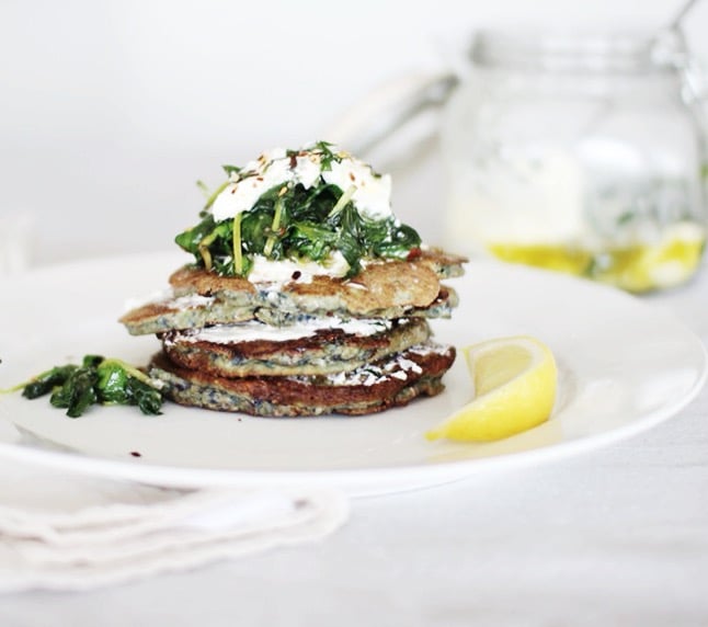 Savoury pancakes with labneh