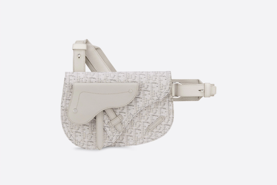 Dior White Oblique Saddle Pouch