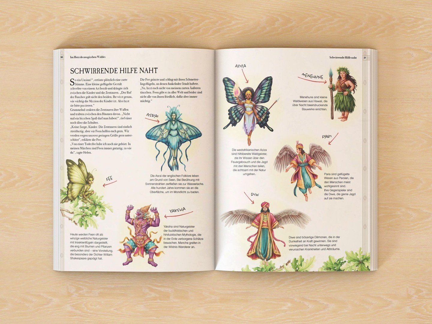 🦋 Fairies from different origins captured on an illustrated double page. You will find it in my latest picture book, published by Sophie Verlag.⁠
⁠
I remember making this page enjoying it like a little girl. I used to love fairies so much!🙈⁠
⁠
Do y