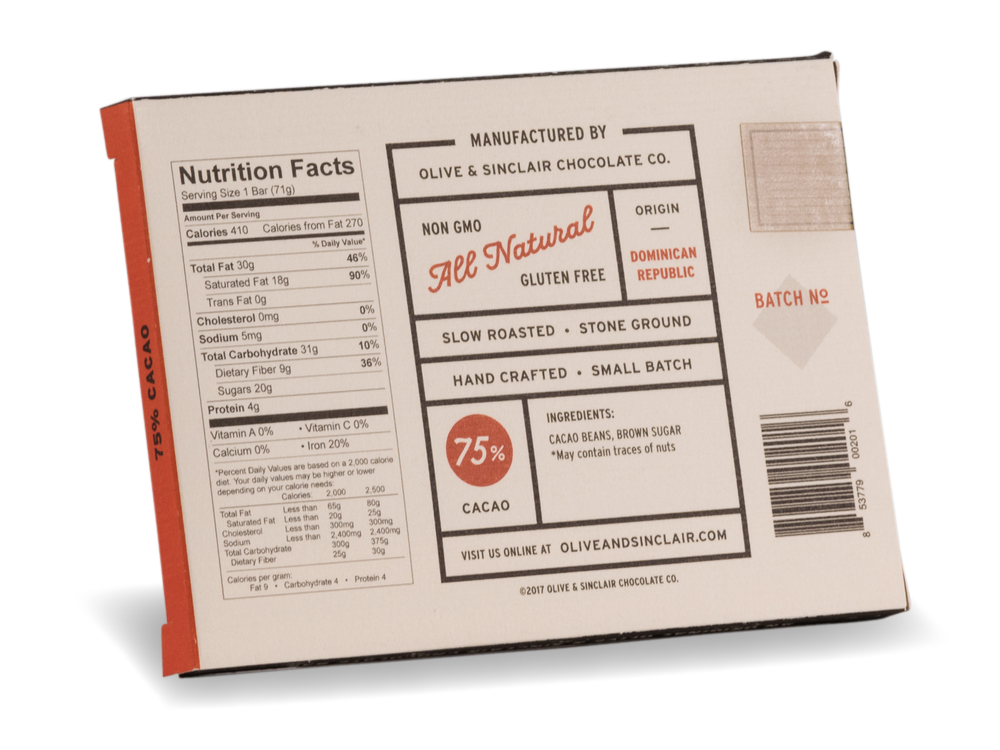 75% Cacao Chocolate Bar — Olive & Sinclair Chocolate Co