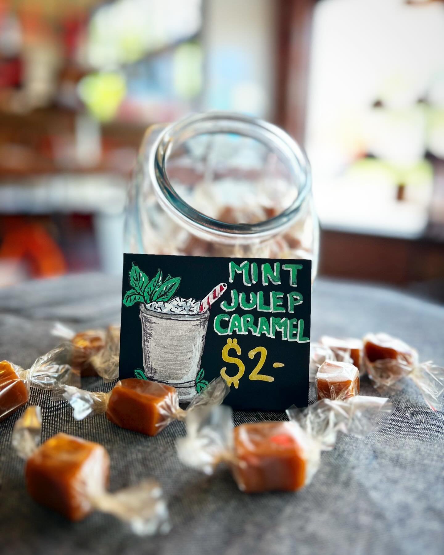 We&rsquo;ve been busy dreaming up new treats for you all, so make sure you come by our factory and try these new Limited Edition Mint Julep Caramels that we&rsquo;ve been R&amp;D-ing! These caramels are infused with bourbon, and the cream and butter 