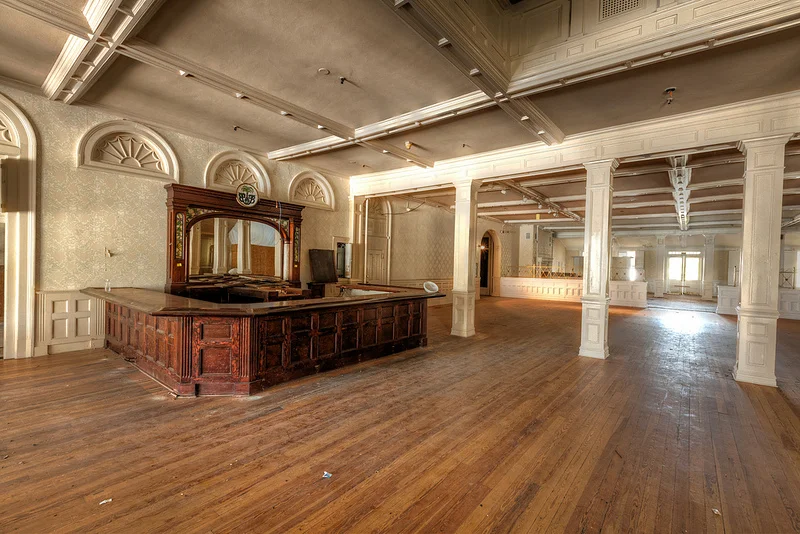 Abandoned hotel lobby, 