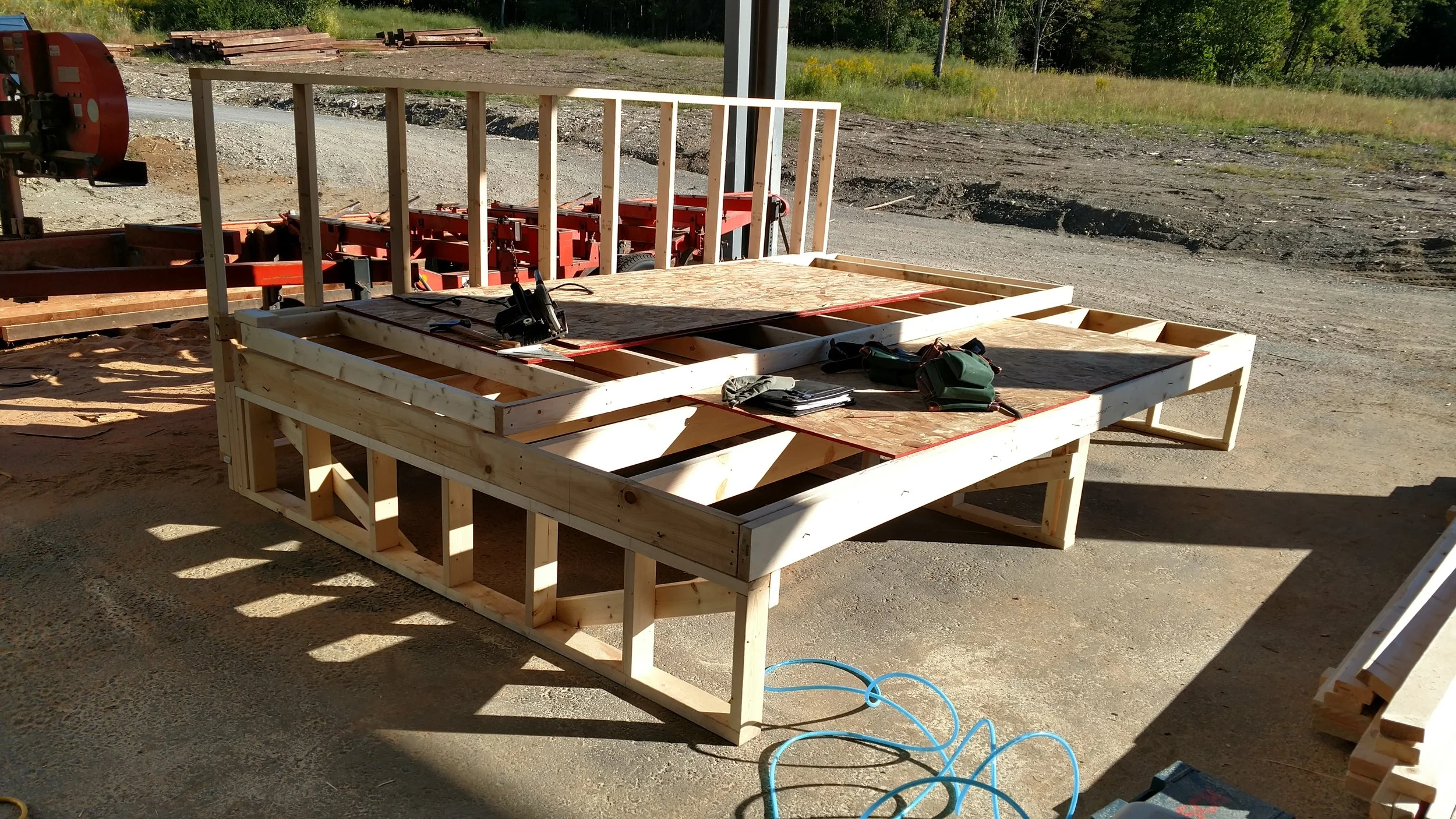 The stage structure being mocked up at The Hudson Company Mill in Pine Plains, NY.