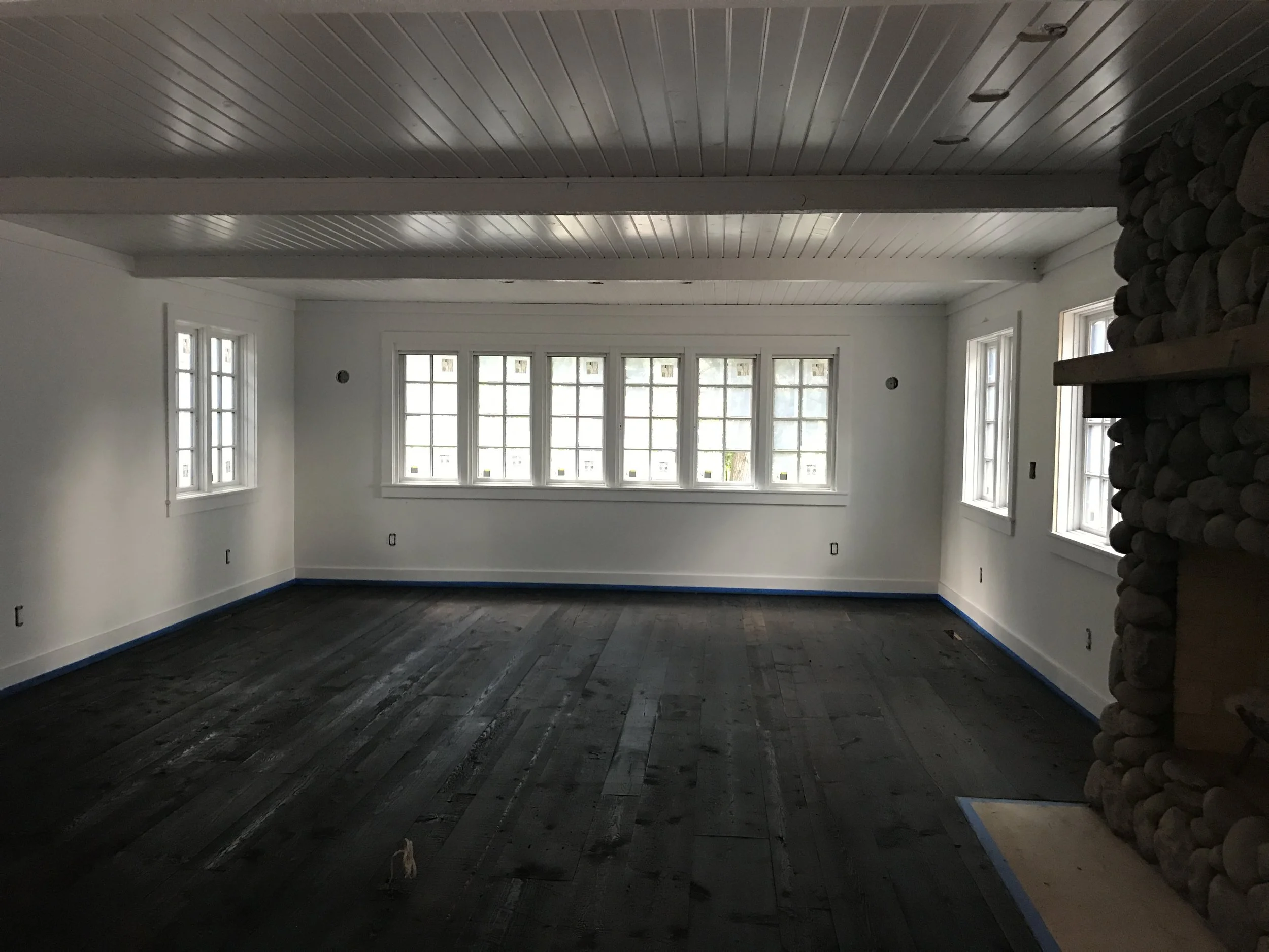 Reclaimed Softwood Threshing floors just after being installed at Camp Wandawega.