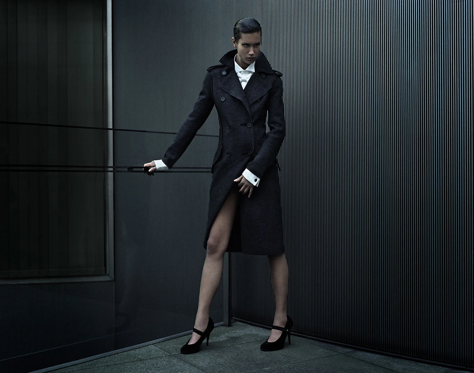 Fashion Model Glass Wall by Alex Cayley Retouching by Rare Digit