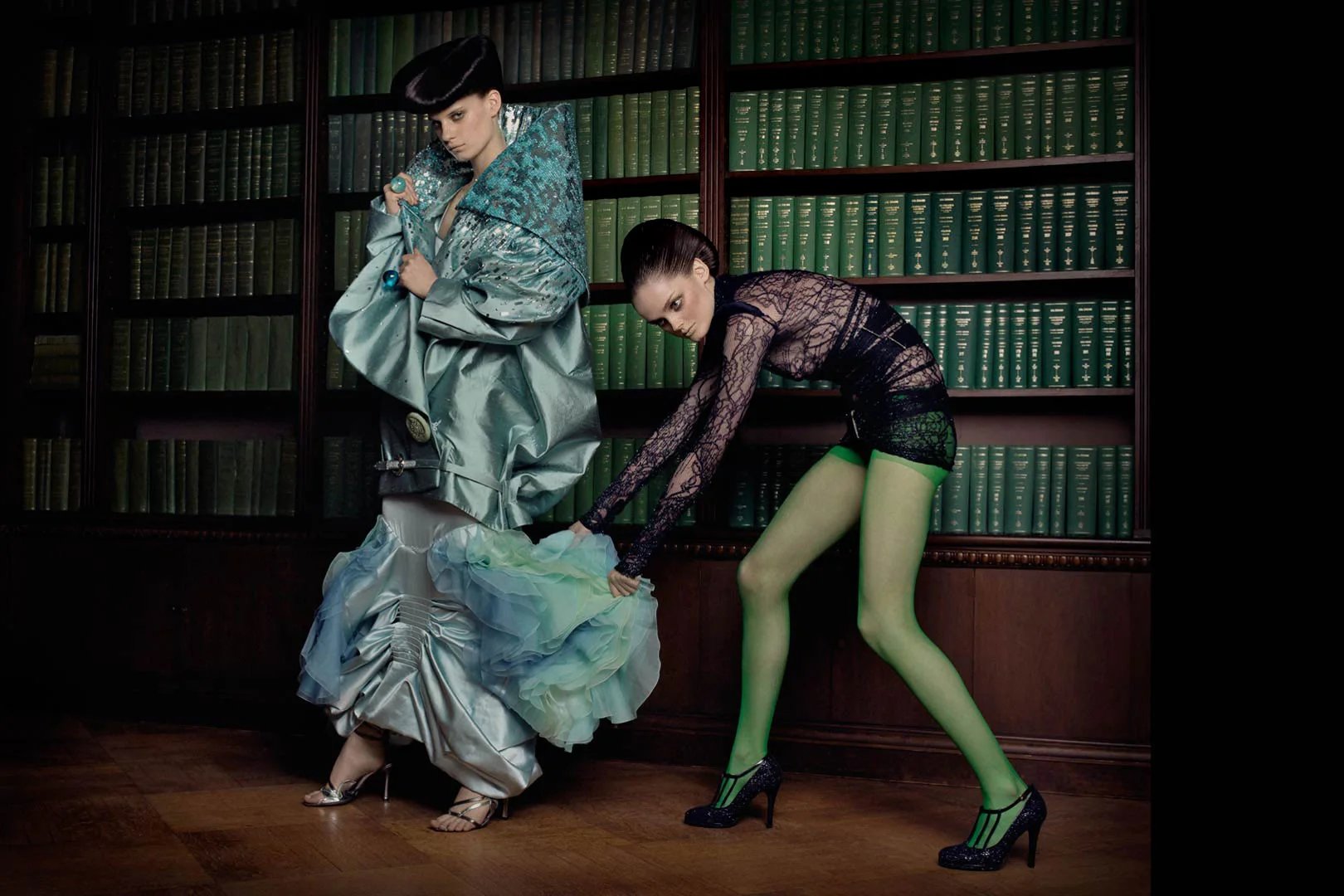 Vogue Italia Blue Dress Green Stockings by Alex Cayley Retouchin
