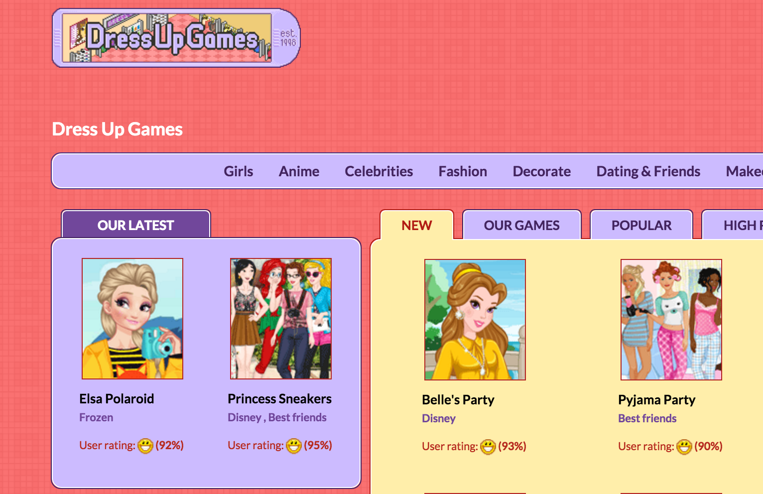 Inga's website, DressUpGames.com
