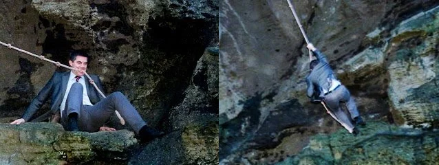 Elliði stundar gjarnan þjóðaríþrótt Vestmannaeyja, sprangið, uppábúinn í lakkskónum .