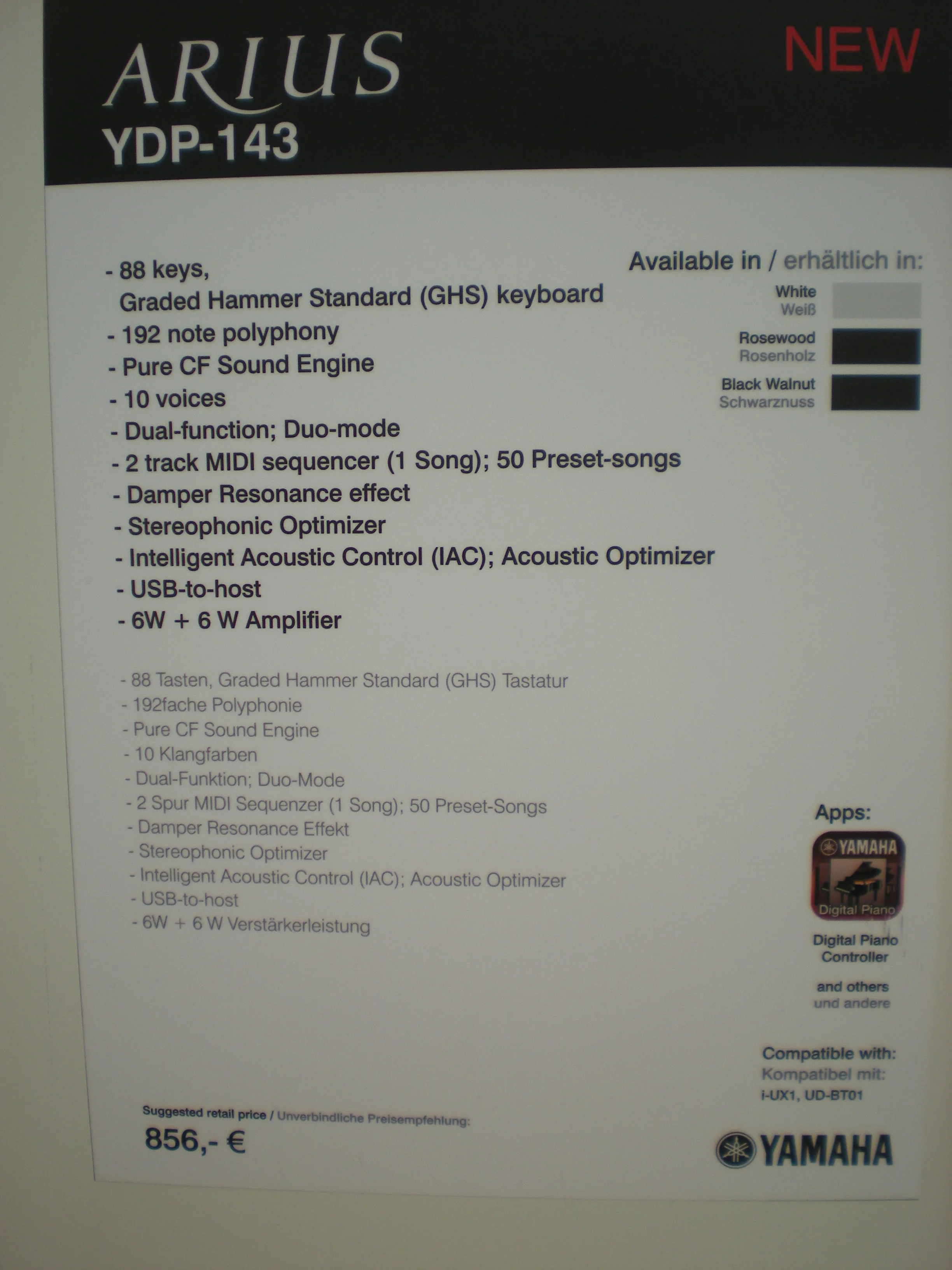 Yamaha YDP-143 specyfikacje