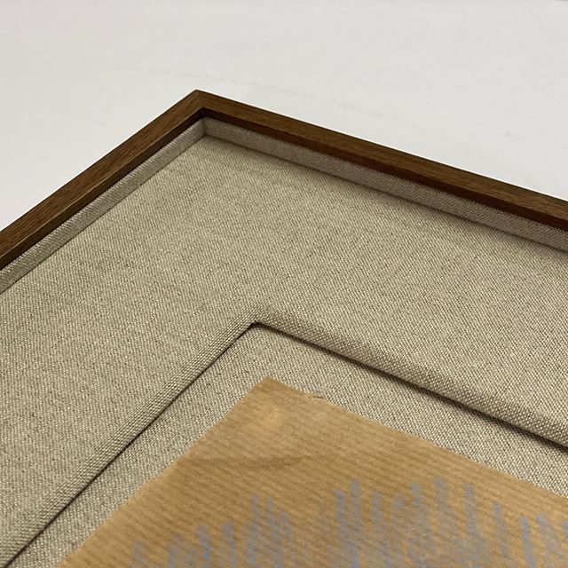 Linen wrapped window mount and natural Walnut frame for this Somaya Critchlow piece. #somayacritchlow #briderandbull #maxwilliam #bespoke #framing #n16 #hackney #design