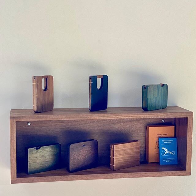 Our very talented frame maker and woodwork genius Mathew Copeland @copey_bear has been producing these beautiful wooden card wallets for sometime. We are delighted to have put up a small display of them in our workshop! For purchase or commission ple