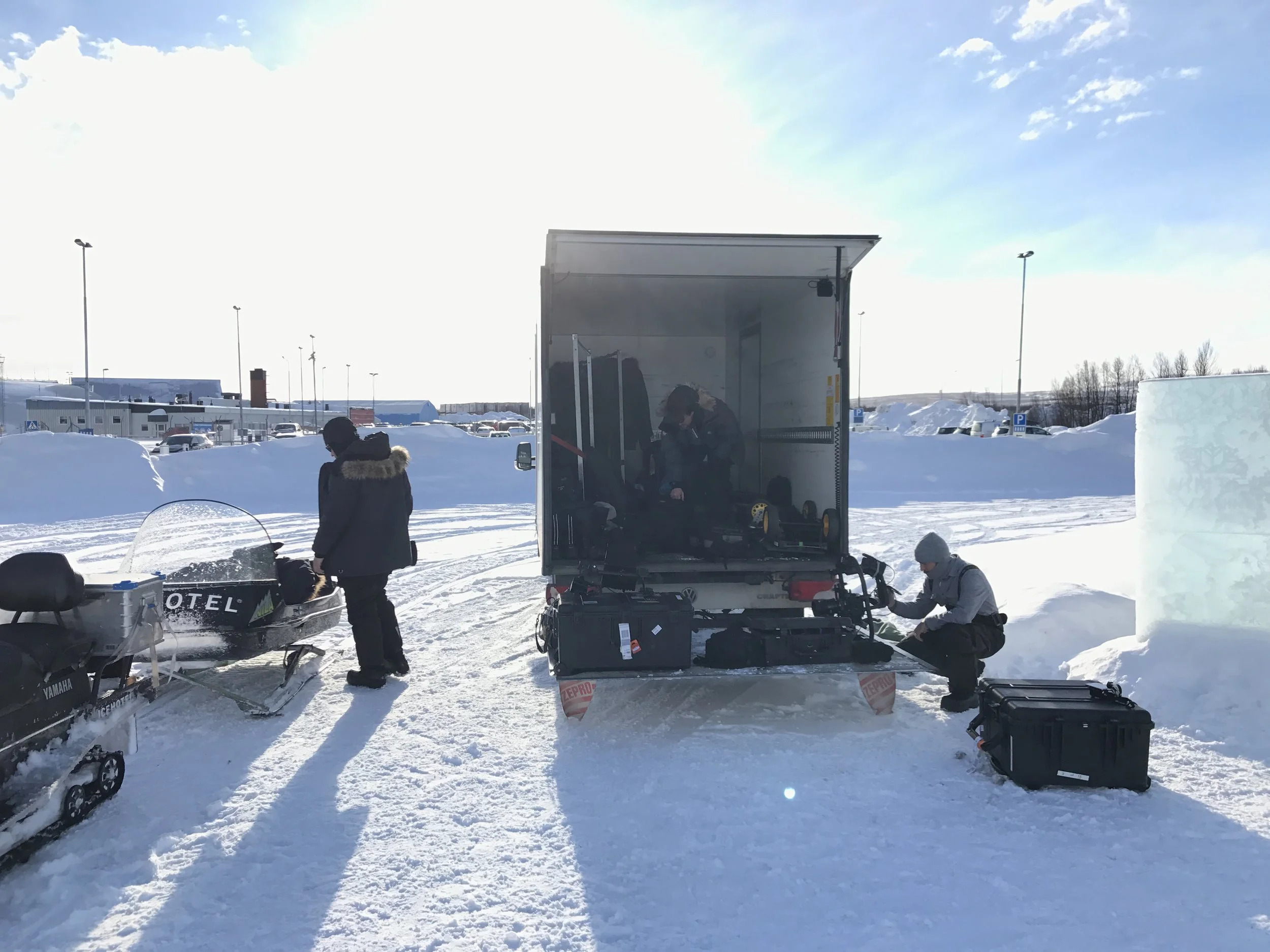 Prepping gear and balancing the MOVI Pro next to a block of ice