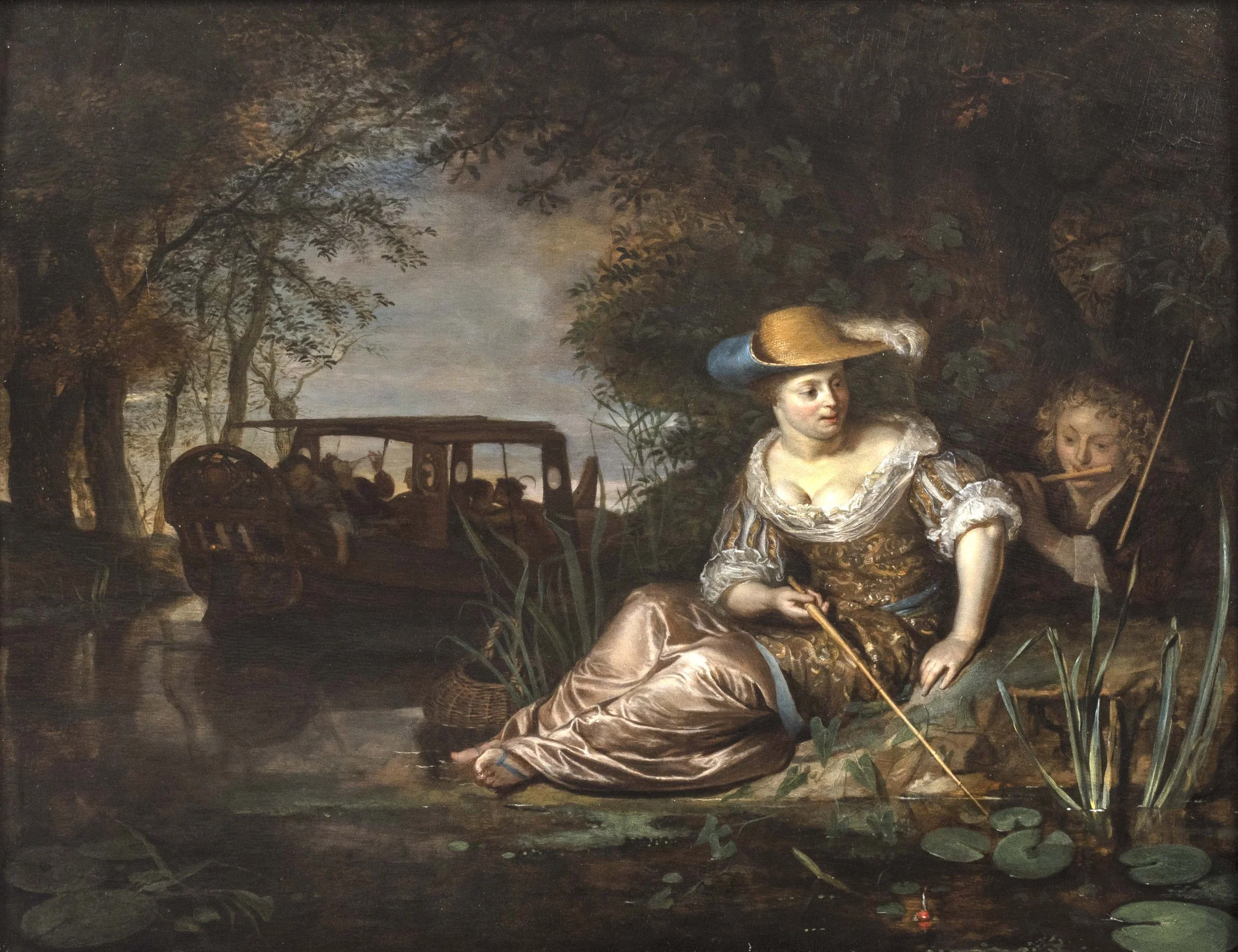 Karel de Moor, A Fishing Lady in a Landscape