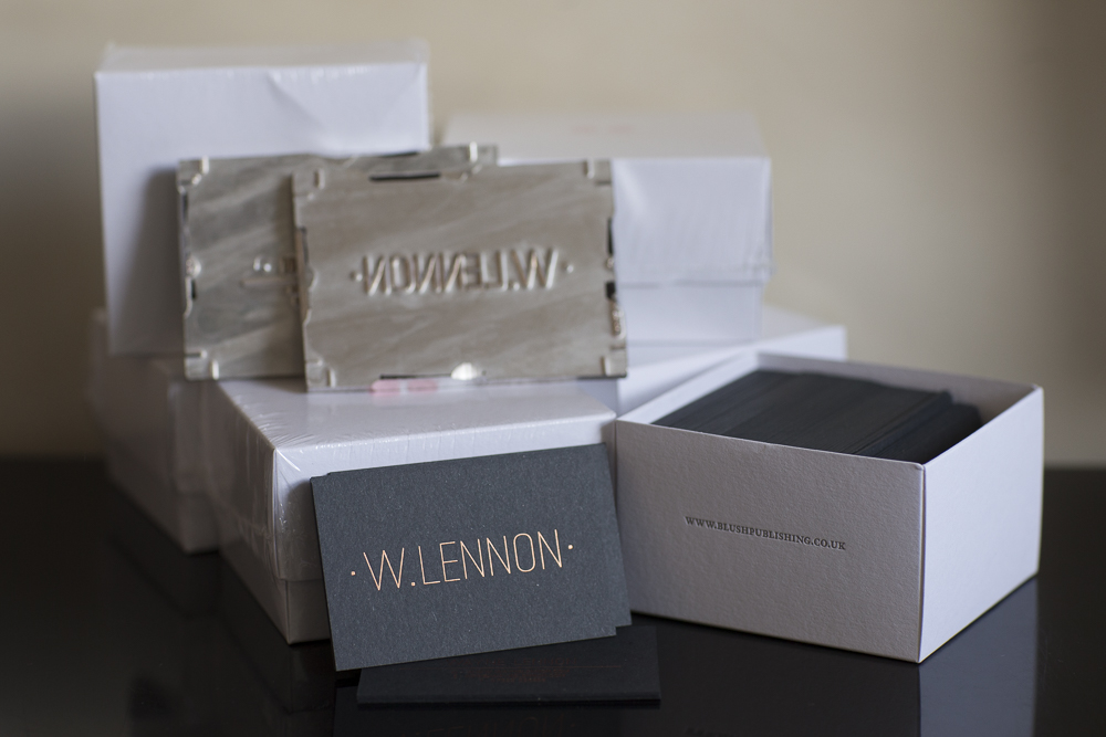 The letterpress plates used to impress the copper foil onto the cardstock. 