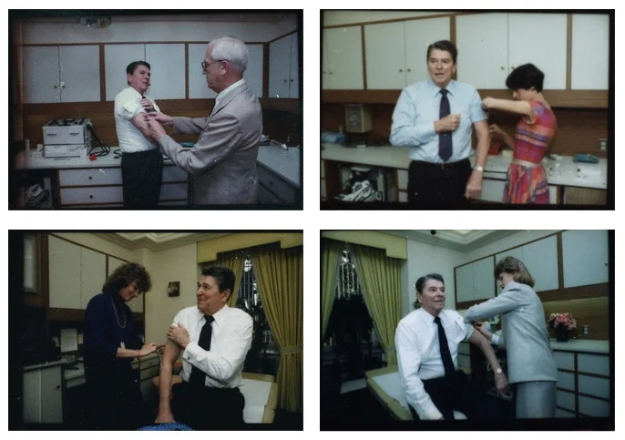 Photographs: L to R, T to B - Michael Evans: June 17, 1983; Pete Souza: July 9, 1985; March 12, 1986; March 8, 1988