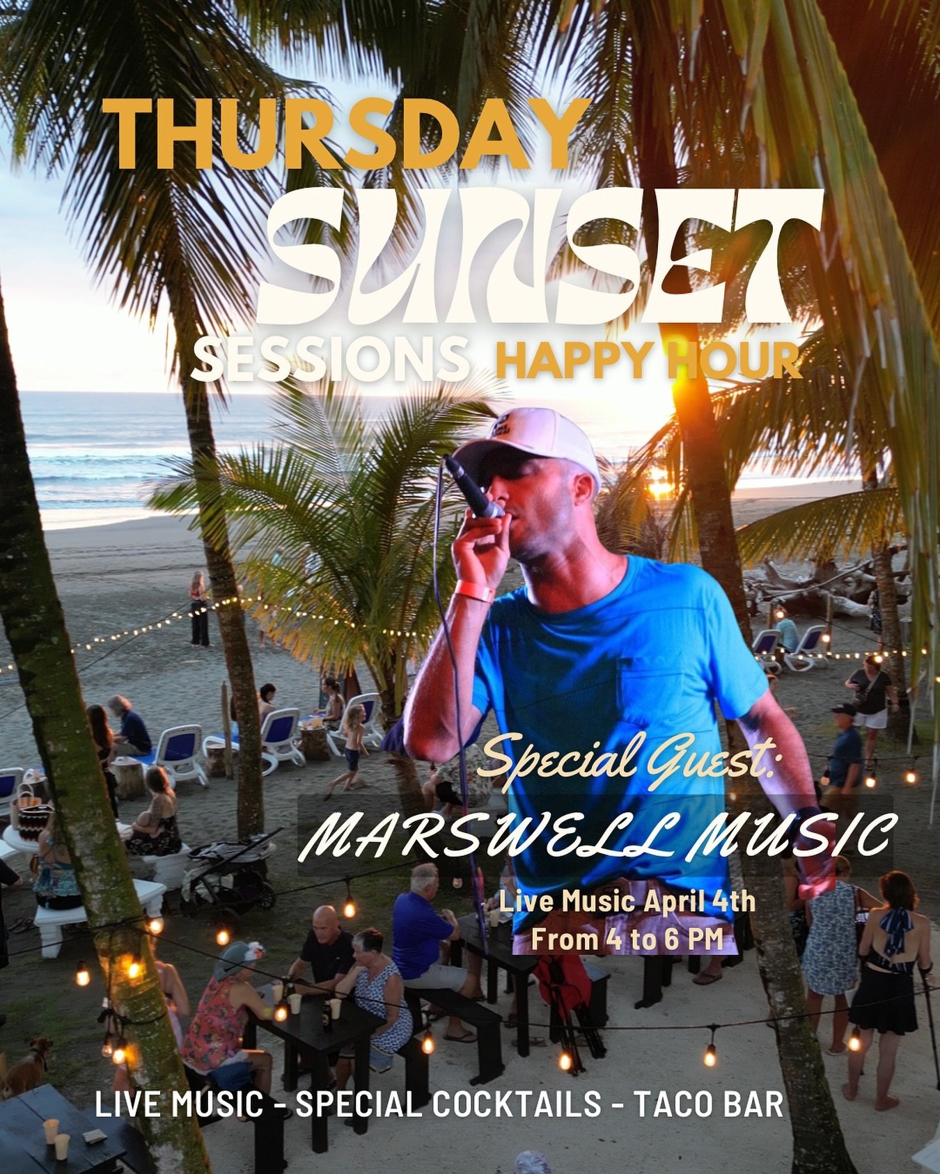 Don&rsquo;t miss our Thursday Sunset Sessions Happy Hour! 

Join us this Thursday April 4th  from 4 to 6pm for an evening of lively music by @marswell_music , along with our special and tasty cocktails, the taco bar you love, and the magical sunset v