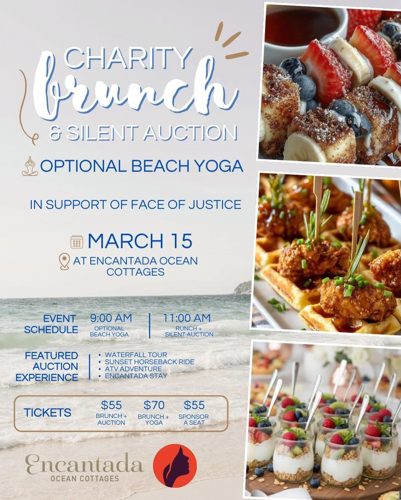 Our community is coming together for a Charity Yoga + Brunch fundraiser on March 15 at Encantada Ocean Cottages in support of @faceofjustice_cr .

The morning will include a community yoga class, brunch, and both silent and live auctions featuring so