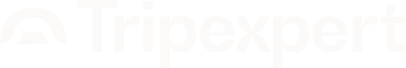 Tripexpert logo with a stylized icon resembling a mountain or peak above the text