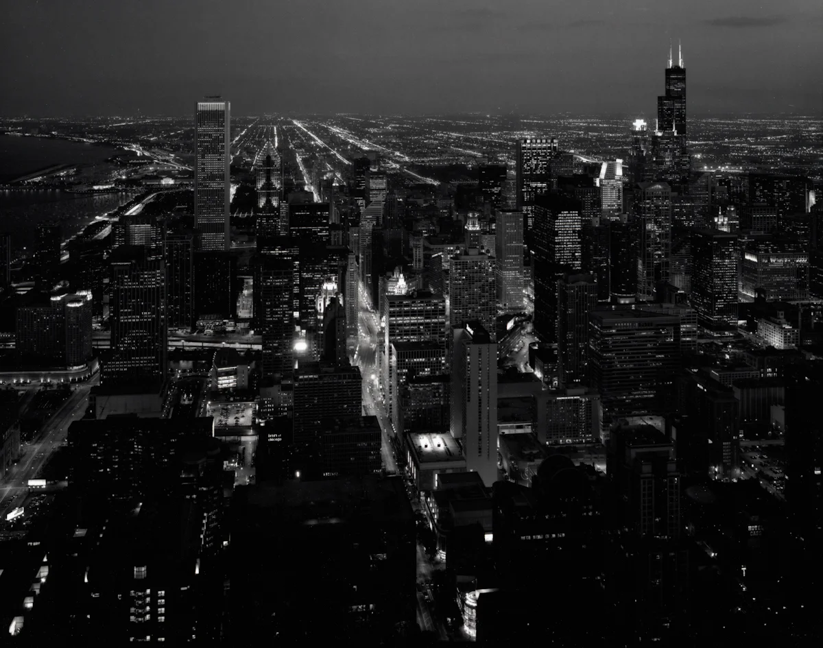 Nightfall, South View from Hancock Roof, 8:45 pm, August, 2000 Gelatin silver photograph. 16 5/8 x 21 7/8 inches