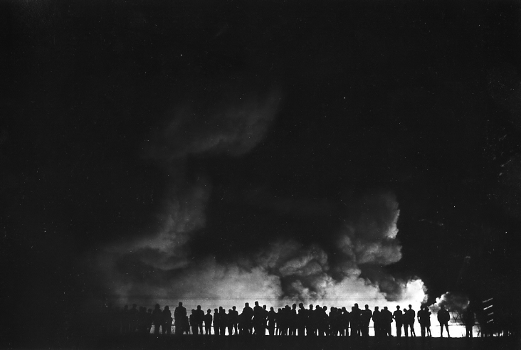   The Night of M.L.King Assassination, Gary, IN , 1968  Gelatin silver photograph  7 1/4 x 10 5/16 inches 