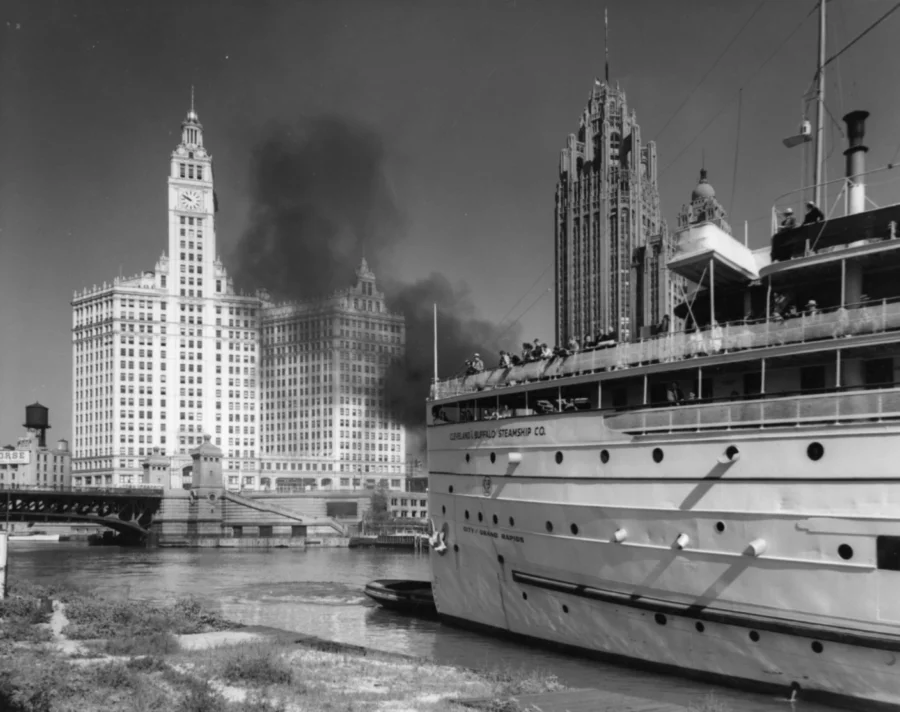 Leaving Chicago River for a Lake Michigan Excursion , 1930s Gelatin silver photograph. 7 5/8 x 9 1/2 inches