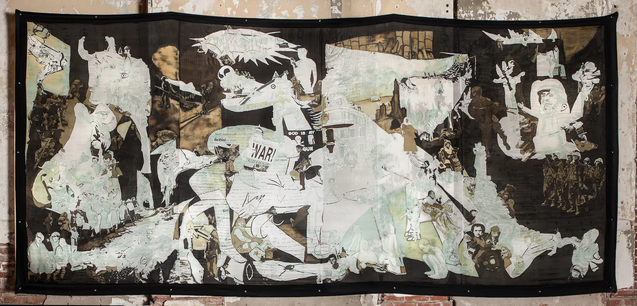 Guernica Revisited, 96"x240", Dye on Silk, 2010
