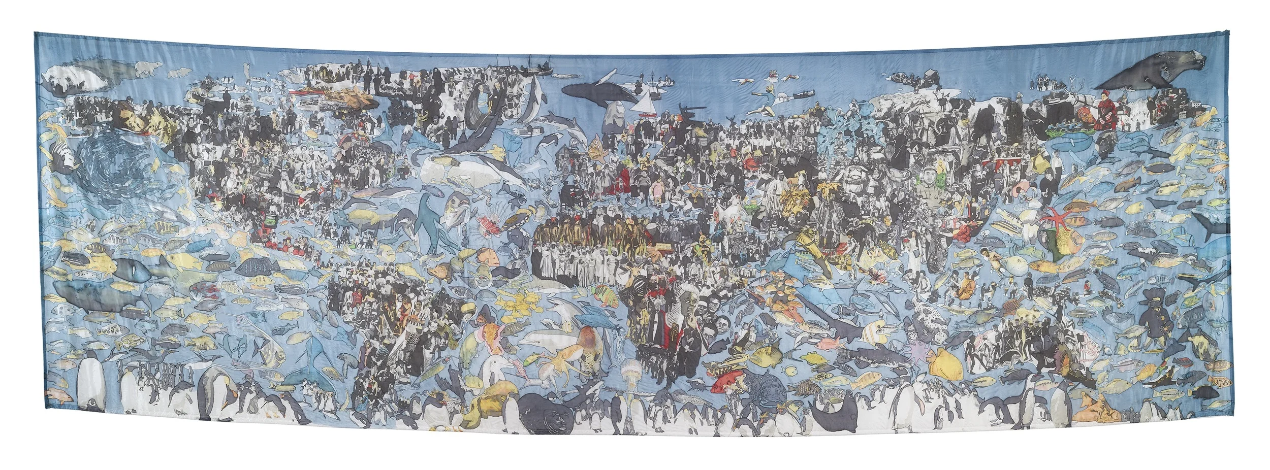 World Map, 53"x168", Dye on Silk, 2011