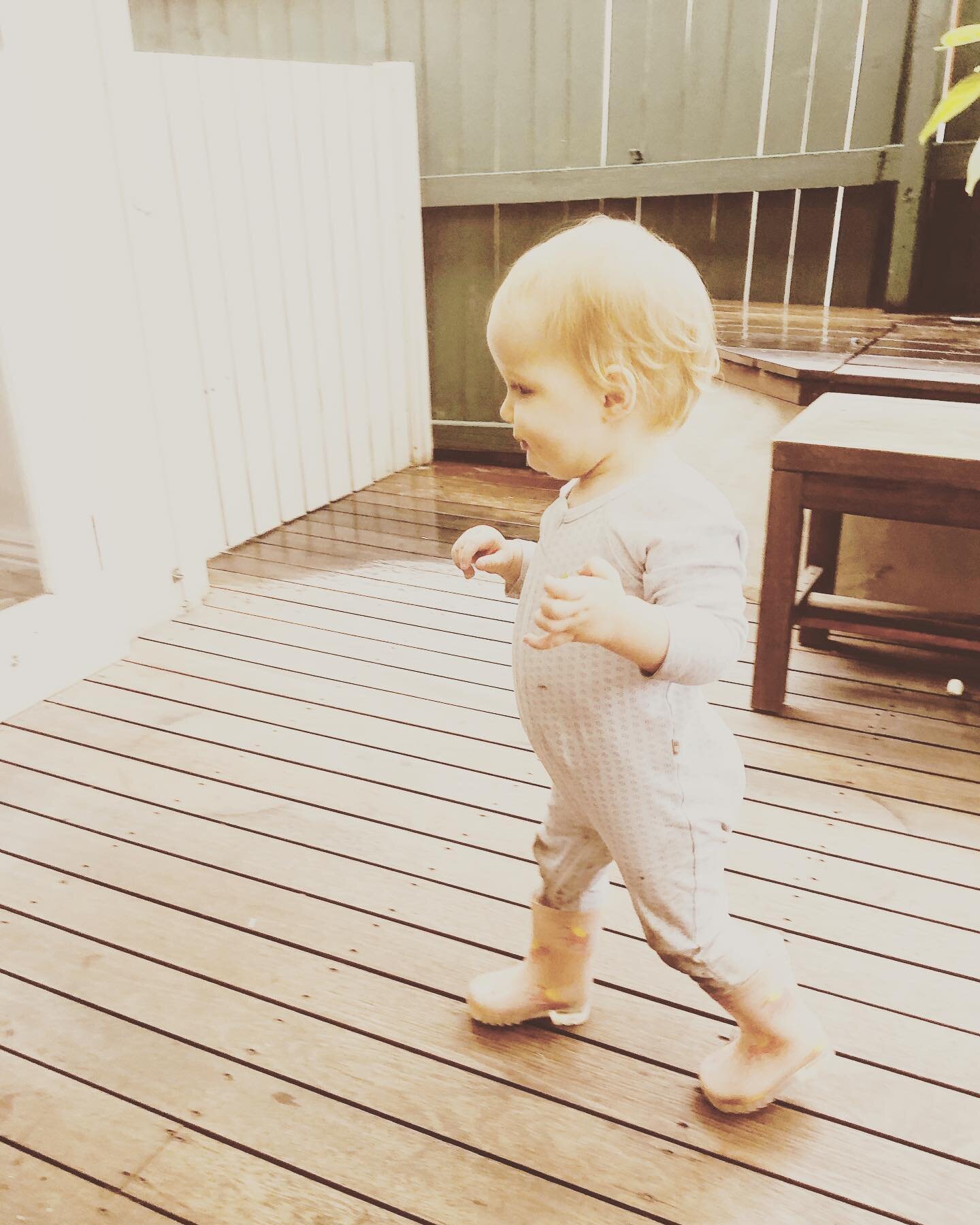Our deliciously squishy Matilda Mae. Walking, much like a drunken sailor, and now, as her confidence soars, picking up speed, even whilst wearing unicorn gumboots. Tildy has no idea what our beautiful globe has been through, this past month, or so. H