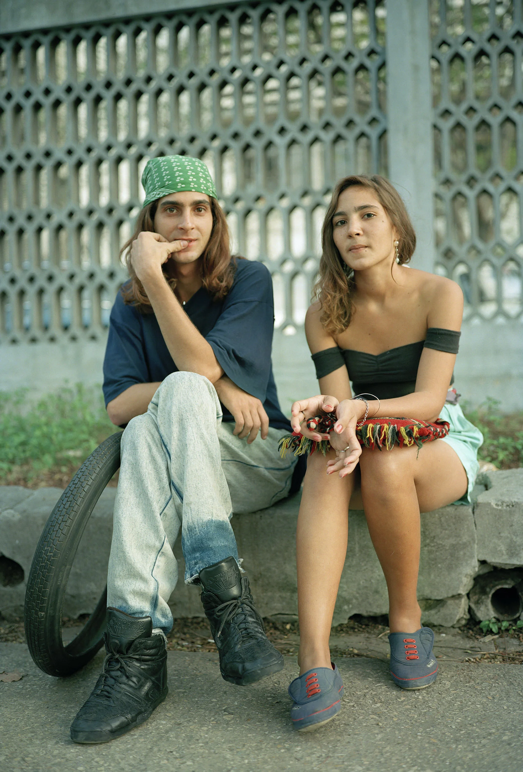 Couple With Tire-Havana, Cuba